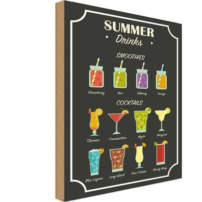Holzschild 20x30 cm - Drinks Summer Smoothies Cocktails