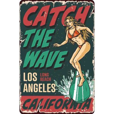 Blechschild 30x40 cm - Surfing Girl Los Angeles Sommer