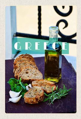Blechschild 20x30 cm - Greece Griechenland Öl Knoblauch Brot