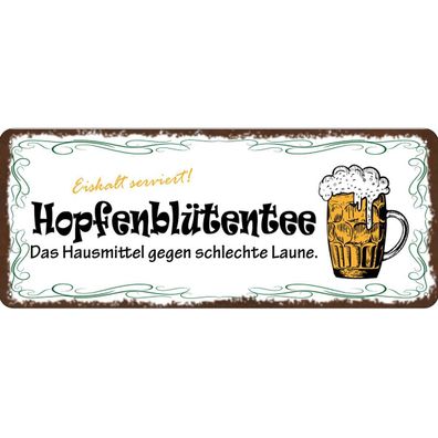 Blechschild 27x10 cm - Bier Hopfenblütentee Hausmittel