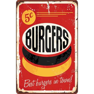 Blechschild 30x40 cm - burgers best in town Fast food