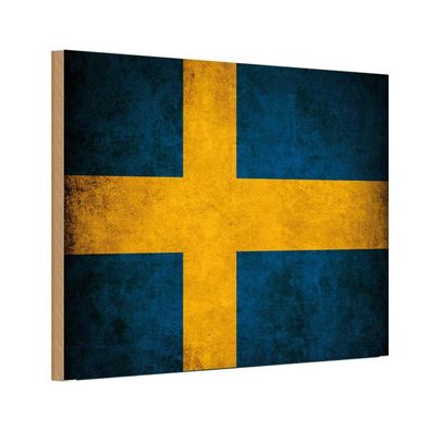 vianmo Holzschild Holzbild 18x12 cm Schweden Fahne Flagge