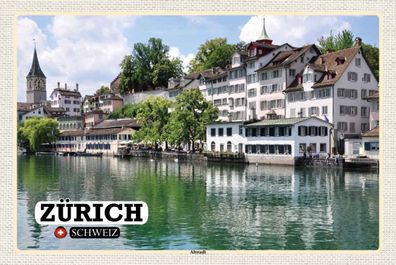 Holzschild 20x30 cm - Zürich Schweiz Altstadt Fluss