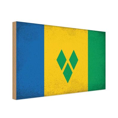 vianmo Holzschild Holzbild 30x40 cm Saint Vincent Grenadinen Fahne Flagge