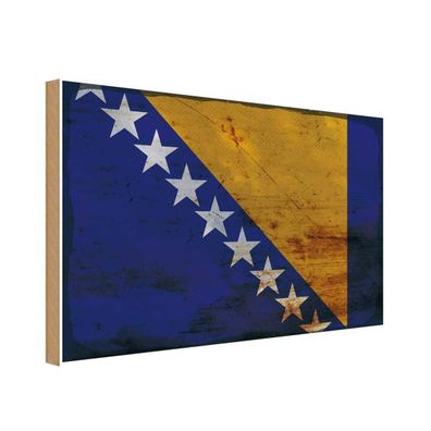vianmo Holzschild Holzbild 18x12 cm Bosnien und Herzegowina Fahne Flagge