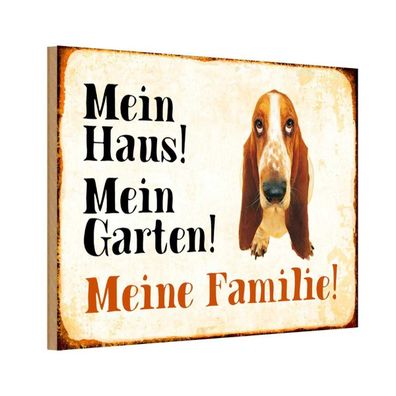 Holzschild 20x30 cm - Hund Bassett mein Haus Garten Familie