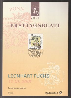 BRD Ersttagsblatt 500. Geburtstag von Leonhart Fuchs Mediziner ETB 4-01
