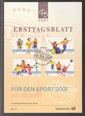 BRD Ersttagsblatt Für den Sport Sporthilfe Sportbereiche ETB 8-01