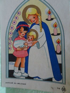 altes Votivbild Heiligenbild Andacht Belgien NJS Engelbert Bapteme zur Taufe 1947