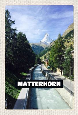 Holzschild 20x30 cm - Matterhorn Schweiz Fluss Berg Stadt