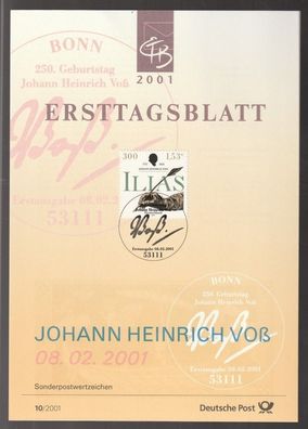 BRD Ersttagsblatt 250. Geburtstag von Johann Heinrich Voß Schriftsteller ETB 10-