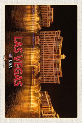Holzschild 20x30 cm - Las Vegas USA Bellagio Wasserspiele