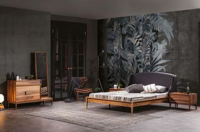 Luxus Holz Set Schlafzimmer Möbel Modernes Bett 2x Nachttische Kommode