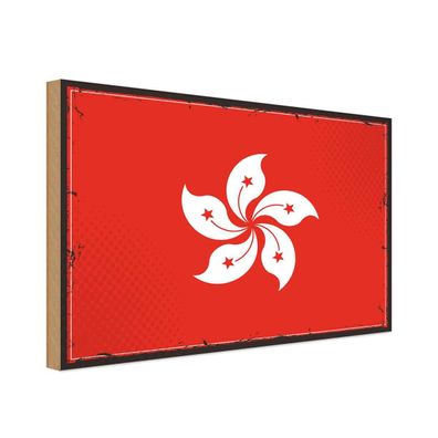 vianmo Holzschild Holzbild 30x40 cm Hongkong Fahne Flagge