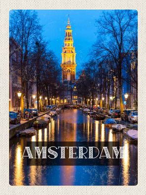 Blechschild 20x30 cm - Retro Amsterdam Munt Tower Nacht