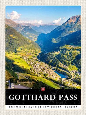 Blechschild 30x40 cm - Gotthard Pass Wanderung Natur Wälder