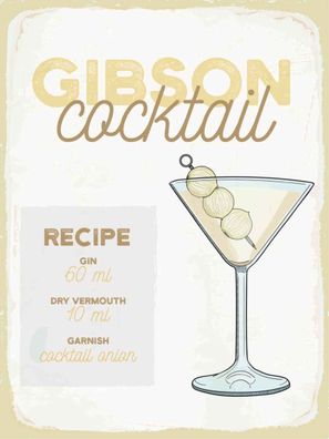vianmo Holzschild 30x40 cm Essen Trinken Gibson Cocktail Recipe
