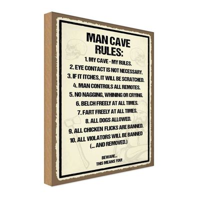 Holzschild 20x30 cm - Man Cave Rules my cave my rules