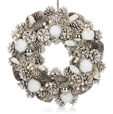 Türkranz für Weihnachten - weißer Adventskranz mit Christbaumkugeln - Dekokranz