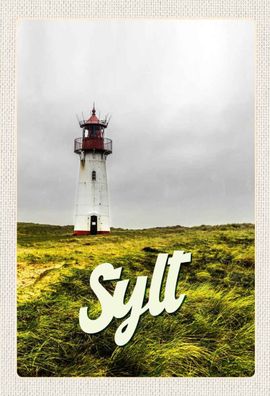Holzschild 20x30 cm - Sylt Strand Leuchtturm Wiese