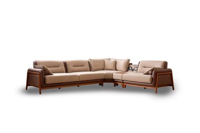 Luxus Ecksofa L-Form Beige Wohnzimmer Möbel Couch Multifunktion Couchen Modern