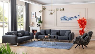 Designer Wohnzimmer Set Sofagarnitur 4 + 3 + 1 Sitz Luxus Grau Wohnlandschaft