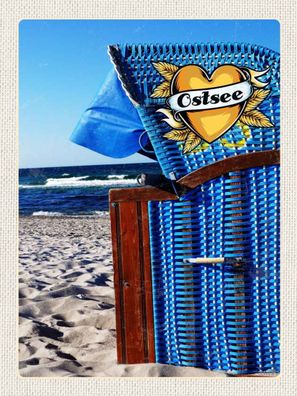 Holzschild 30x40 cm - Ostsee Strandkorb blau Meer Strand