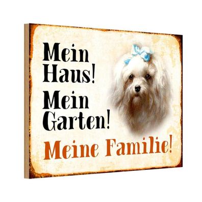 Holzschild 18x12 cm - Hund Malteser Mein Haus Garten Familie