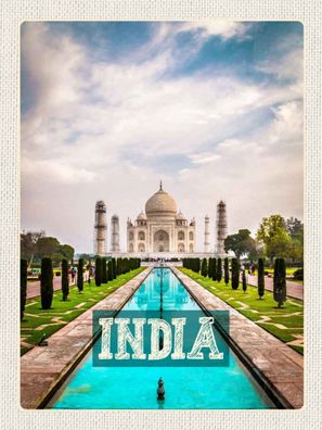 Holzschild 30x40 cm - Indien Taj Mahal Moschee Agra Garten