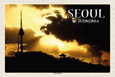 Blechschild 20x30 cm - Seoul Südkorea N Seoul Tower Fernsehturm