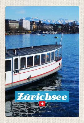 Holzschild 20x30 cm - Zürich Schiff Boot See Stadt Gebirge