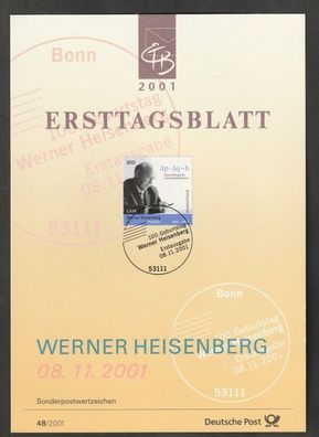 BRD Ersttagsblatt 100. Geburtstag von Werner Heisenberg Physiker ETB 48-01