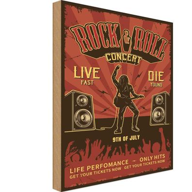 Holzschild 20x30 cm - Rock&Roll Concert live 9th july