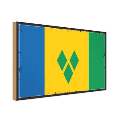 vianmo Holzschild Holzbild 20x30 cm Saint Vincent Grenadinen Fahne Flagge