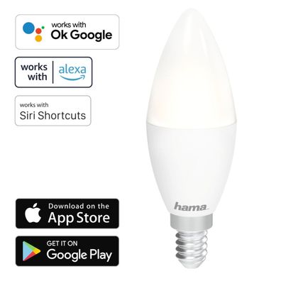 Hama WLAN LEDLampe E14 5,5W 40W Kerze Dimmbar AppSteuerung für Alexa Google