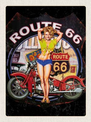 Holzschild 30x40 cm - USA Amerika Route US 66 Biker Frau