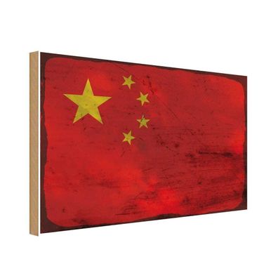 vianmo Holzschild Holzbild 18x12 cm China Fahne Flagge