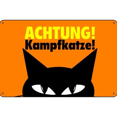vianmo Blechschild 18x12 cm gewölbt Tier Achtung Kampfkatze Katze