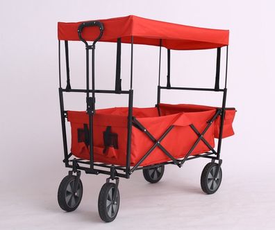Falt-Trolly, Faltbollerwagen mit Dach + Tasche, Farbe rot