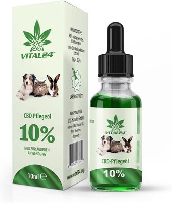 VITAL24 CBD ÖL 10% für Hunde & Katzen - Hanföl Tropfen - Cannabisöl Hanftropfen 10ml