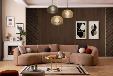 Designer Rund sofa braun Eckgarnitur Modern Möbel Wohnzimmer Luxus Couchen