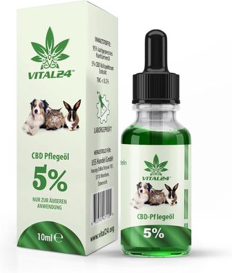 VITAL24 CBD ÖL 5% für Hunde & Katzen - Hanföl Tropfen - Cannabisöl Hanftropfen 10ml