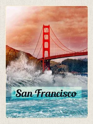 Holzschild 30x40 cm - San Francisco Wellen Meer Brücke