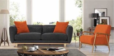 Grau-Orange Sofagarnitur Luxus Dreisitzer Couch Sessel Wohnzimmer Möbel