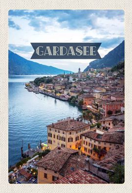 Holzschild 20x30 cm - Gardasee Italien Aussicht Stadt See