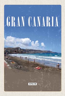 Holzschild 20x30 cm - Gran Canaria Spain Meer Strand Retro