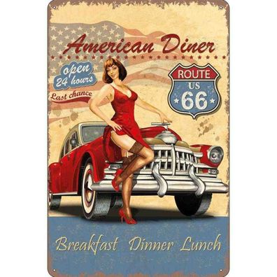 Blechschild 30x40 cm - Pinup American Diner Breakfast