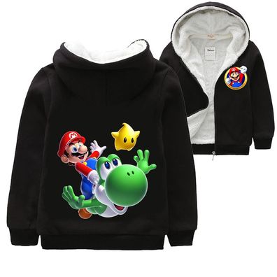 Kinder SuperMario Hoody Yoshi Luigi 3D Druck Zip Sweatshirts Mantel mit Berber Fleece