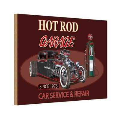 Holzschild 18x12 cm - Auto hot rod Garage car service repair