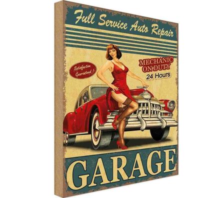 Holzschild 18x12 cm - Pinup Garage Full Service Auto Repair